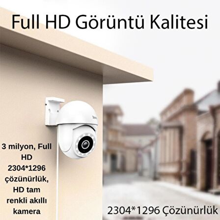 Coofbe Full HD 2304*1296 Çift Yönlü Hoparlör Renkli Gece Görüşlü Akıllı Kamera CCTV Güvenlik Kamerası