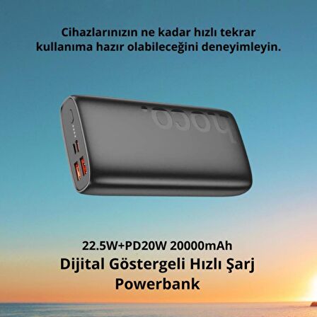 Coofbe Çift Yönlü Şarj Destekli Ultra Hızlı 22.5W+PD20W 20000mAh Powerbank Şarj Akım Korumalı