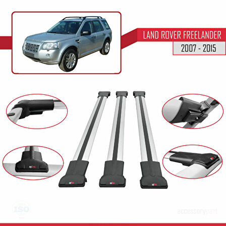 Land Rover Freelander 2 (L359) 2007-2015 Arası ile Uyumlu FLY Model Ara Atkı Tavan Barı Gri 3 Adet