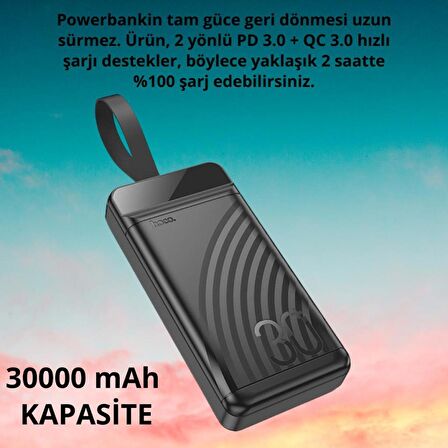 Coofbe Dijital Göstergeli Led Işıklı Ultra Hızlı Şarj Akım Korumalı 22.5W+PD20W 30000mAh Powerbank