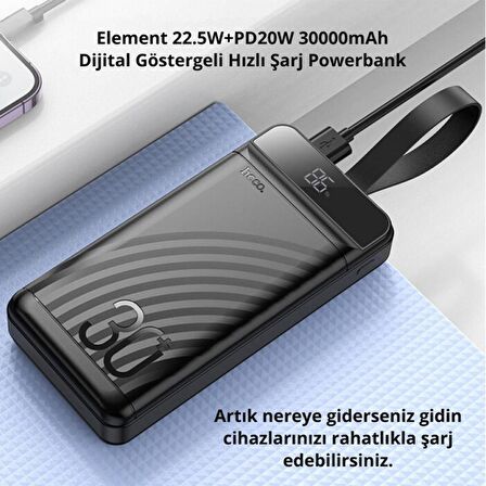 Coofbe Dijital Göstergeli Led Işıklı Ultra Hızlı Şarj Akım Korumalı 22.5W+PD20W 30000mAh Powerbank