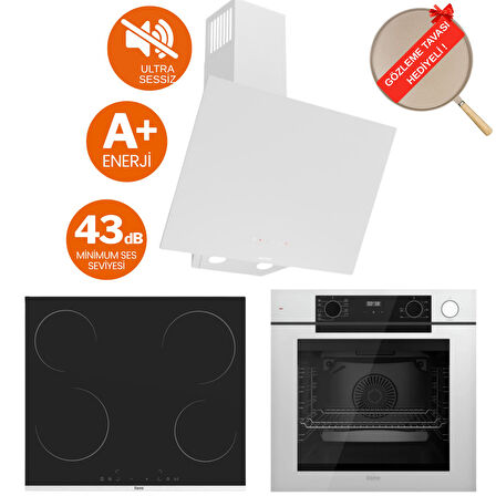 Ferre FryArt & Buharlı Focus Sessiz Davlumbaz Elektrikli Beyaz Ank. Set (D078-SA + MS261 + QEP64CB)