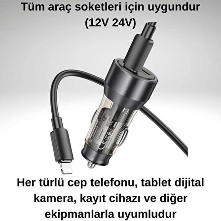 Coofbe Super USB+Type-C Giriş PD43W Araç Çakmaklık Şarjı İphone Şarj Kablosu İphone 14 13 12 11 Şarj