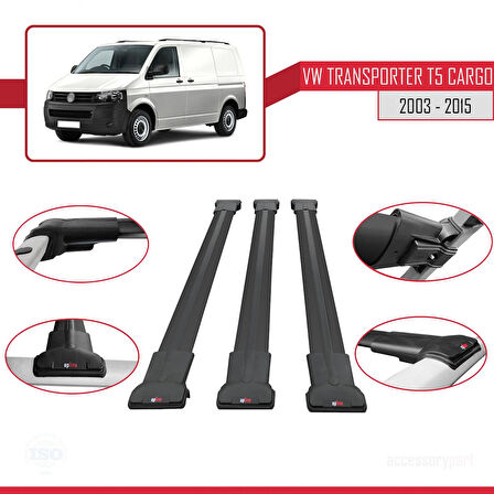Volkswagen T5 Transporter 2003-2015 Arası ile Uyumlu FLY Model Ara Atkı Tavan Barı Siyah 3 Adet
