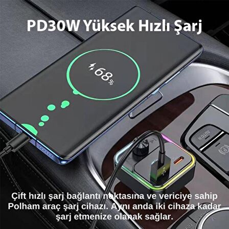 Coofbe 2in1 30W Araç Çakmaklık Şarj Başlığı ve Bluetooth Araç içi FM Transmitter Araç FM Müzik Kiti