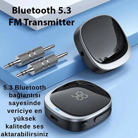 Coofbe Göstergeli Wireless Bluetooth 5.3 3.5mm Jack Aux Araç Ses Aktarım Kit Araç FM Transmitter Aux