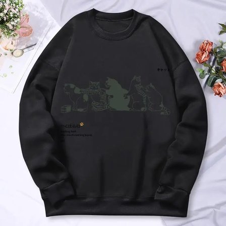 Karikatür Kedi Baskı Kadın Hoody Sonbahar Yumuşak Sıcak Kazak Kore Büyük Boy Kapşonlu Basit T
