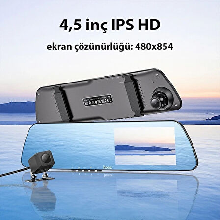 Hoco DV4 DVR Ön Ve Arka Sürüş Kaydedici 4,5 İnç LCD Dikiz Aynası Araç kamerası