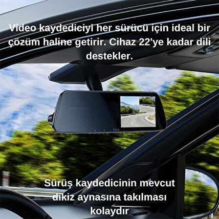 Coofbe HD 1080P Ön Arka Sürüş Kaydedici Dikiz Aynası Araç Kamerası Araç Oto Kamera Sürüş Kamerası Ayna