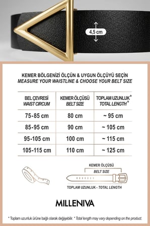 Üçgen Gold Tokalı Siyah Kalın Kadın Kemer 4.5 cm