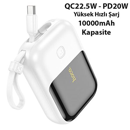 Coofbe Dijital Göstergeli Dahili Type-C Kablolu Ve İphone Kablolu 22.5W+PD20W 10000 Mah Powerbank