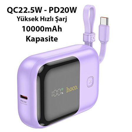 Coofbe Dijital Göstergeli Dahili Type-C Kablolu Ve İphone Kablolu 22.5W+PD20W 10000 Mah Powerbank