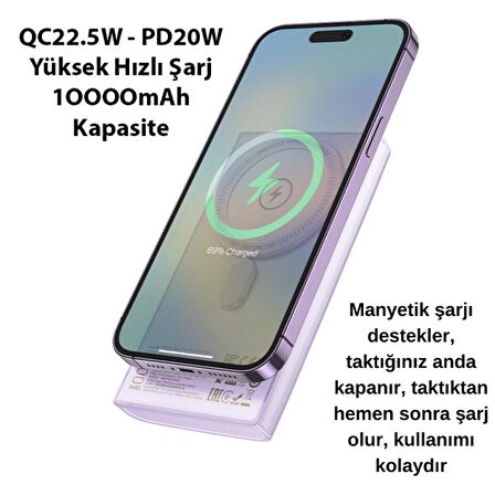 Coofbe Super Şarj Magsafe Uyumlu 22.5W+PD20W 10000mAh Powerbank İphone 12 13 14 15 Pro Max Powerbank