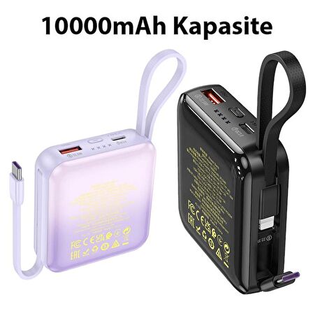 Coofbe Led Göstergeli Dahili Type-C Kablolu Ve İphone Kablolu 22.5W+PD20W 10000 Mah Powerbank Şarj Cihazı