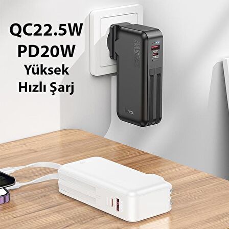 Coofbe Dahili Type-C Kablolu Ve İphone Kablolu 22.5W 10000 Mah Powerbank Ve Priz Girişli Şarj Cihazı
