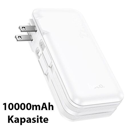 Coofbe Dahili Type-C Kablolu Ve İphone Kablolu 22.5W 10000 Mah Powerbank Ve Priz Girişli Şarj Cihazı