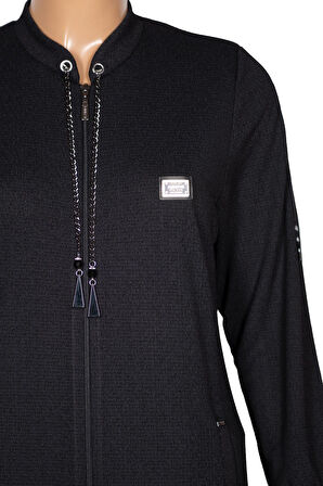 Hesna Kadın Zeren Büyük Beden Baharlık Fermuarlı Siyah Kap Ceket