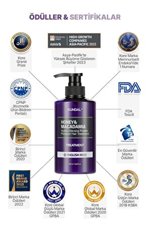 Protein Destekli Besleyici Saç Kremi Kundal Honey&Macadamia Protein Treatment 500ml (English Rose)