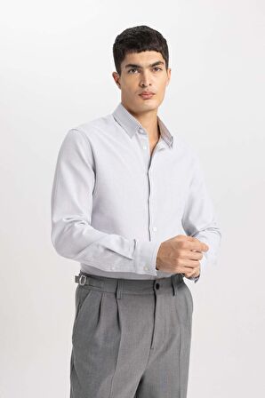 DeFacto Slim Fit Dar Kesim Polo Yaka Petek Dokulu Uzun Kollu Gömlek B6476AX24SPGR221