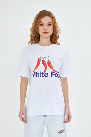 White Fox Pembe Kadın Biber Baskılı Bisiklet Yaka T-shirt