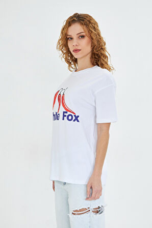 White Fox Pembe Kadın Biber Baskılı Bisiklet Yaka T-shirt