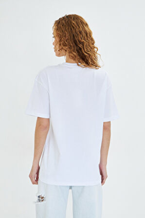 White Fox Pembe Kadın Biber Baskılı Bisiklet Yaka T-shirt
