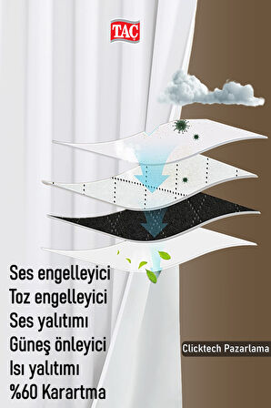 Taç 4 Katmanlı Beyaz Güneşlik Perde - Toz Önleyici, Ses Yalıtımı, Sıcak ve Soğuk Yalıtımı