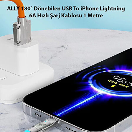 ALLY 180° Dönebilen USB To iPhone Lightning 6A Hızlı Şarj Kablosu 1 Metre
