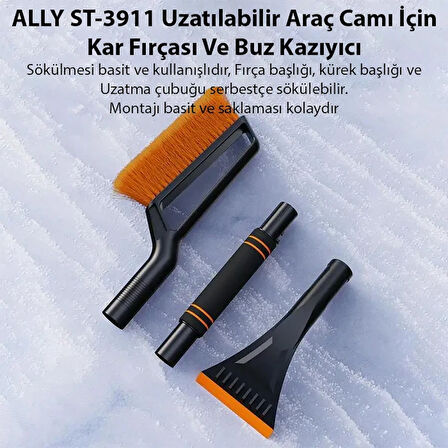 ALLY ST-3911 Uzatılabilir Araç Camı İçin Kar Fırçası Ve Buz Kazıyıcı