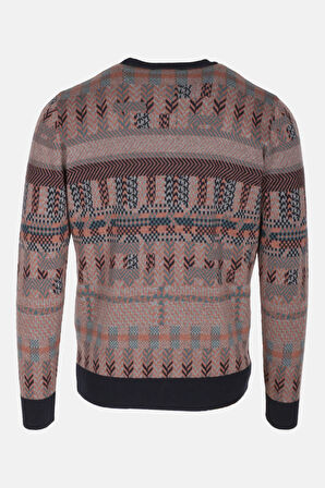 Erkek Triko Lacivert Bisiklet Yaka Desenli Slim Fit Pamuklu Kazak NCS JEANS 3721