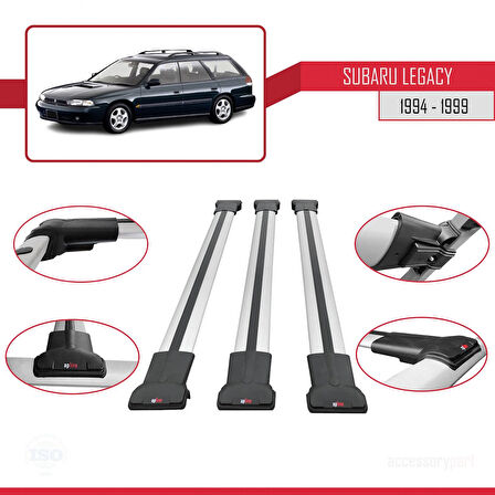 Subaru Legacy 2 (BD) 1994-1999 Arası ile Uyumlu FLY Model Ara Atkı Tavan Barı Gri 3 Adet