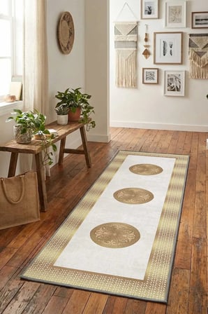 Özlem Gold Modern Dijital Baskı Yıkanabilir Kaymaz Yolluk Halı