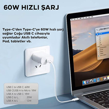 Coofbe Tüm Cihazlar İçin 6in1 60W Hızlı Şarj Kablo Seti Kutulu Seyahat Şarj Seti  iPhone+ Type-C+USB