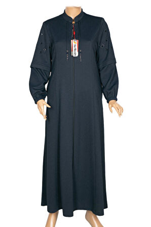 Hesna Kadın Miray Büyük Beden Baharlık Kuplu Lacivert Pardesü