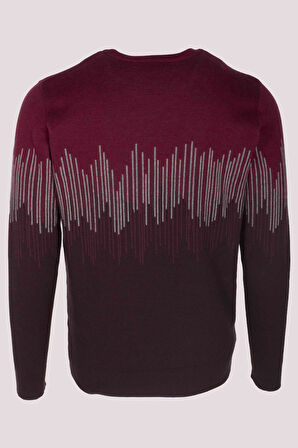 Erkek Triko Bordo Bisiklet Yaka Desenli Slim Fit Pamuklu Kazak 3723