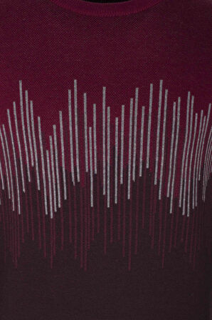 Erkek Triko Bordo Bisiklet Yaka Desenli Slim Fit Pamuklu Kazak 3723