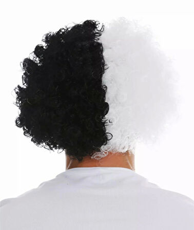 Siyah Beyaz Kıvırcık Afro Bonus Taraftar Peruğu