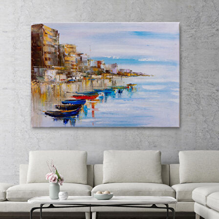 Sahildeki Renkli Tekneler Dekoratif Kanvas Duvar Tablosu-3723