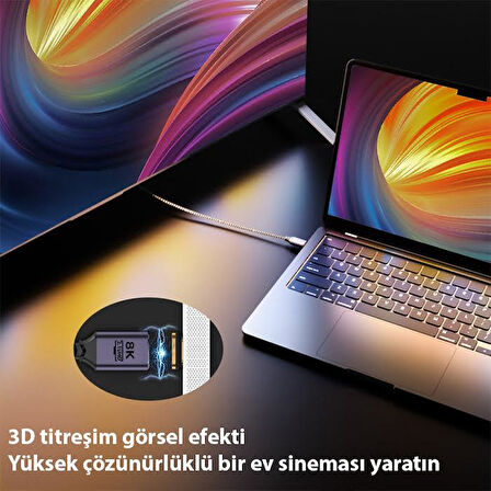 Coofbe Örgü Kopmaz Kablo Moknatıslı Başlık 1Mt 8K 60Hz HDMI Kablo Görüntü Aktarım Kablosu 7680x4320