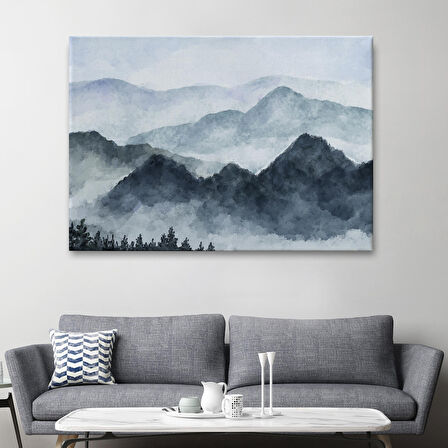 Dağ Manzaralı Suluboya Görünümlü Dekoratif Kanvas Duvar Tablosu-3724