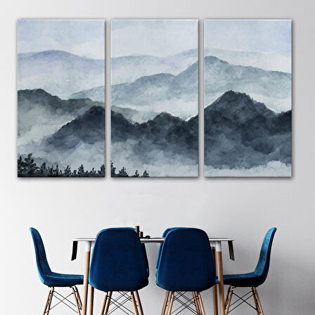 Dağ Manzaralı Suluboya Görünümlü Dekoratif Kanvas Duvar Tablosu-3724