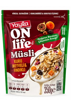 Yayla On Life Müsli Kuru Meyveli & Fındıklı 350 Gr – Protein ve Lif Kaynağı Kahvaltılık Müsli