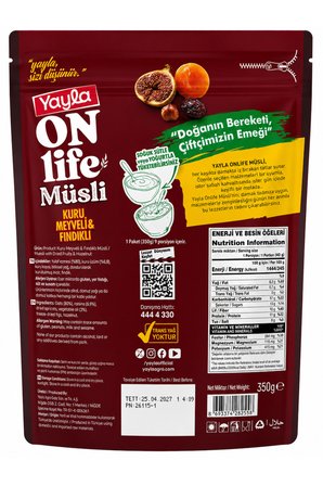 Yayla On Life Müsli Kuru Meyveli & Fındıklı 350 Gr – Protein ve Lif Kaynağı Kahvaltılık Müsli