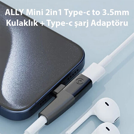 ALLY Mini 2in1 Type-c to 3.5mm Kulaklık + Type-c şarj Adaptöru