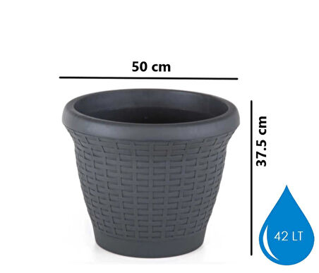 Omnipazar SO-HS06 Plastik Hasır Desenli Dekoratif Saksı 42 Litre No 6