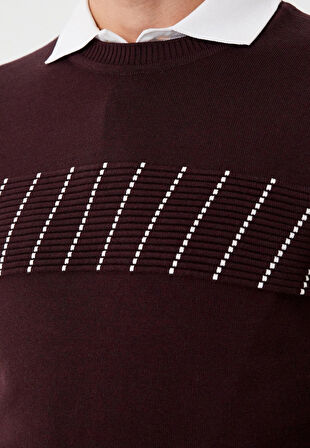 Erkek Triko Bordo Bisiklet Yaka Desenli Slim Fit Pamuklu Kazak NCS JEANS 3725