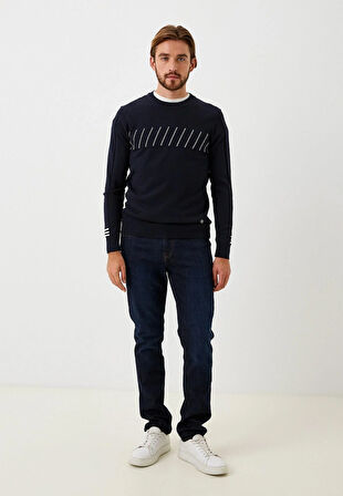 Erkek Triko Lacivert Bisiklet Yaka Desenli Slim Fit Pamuklu Kazak NCS JEANS 3725