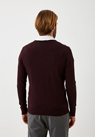 Erkek Triko Bordo Bisiklet Yaka Desenli Slim Fit Pamuklu Kazak NCS JEANS 3725