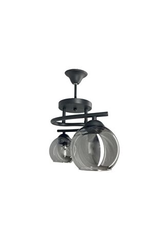 Fuji Siyah 2'li Füme Camlı Avize | Kaliteli Modern Metal Avize