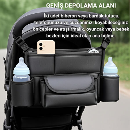 Polham Pratik 8 Bölmeli Çok Fonksiyonlu Bebek Arabası İçin Organizer Çanta, Biberen, Bez, Telefon Tutucu Çanta